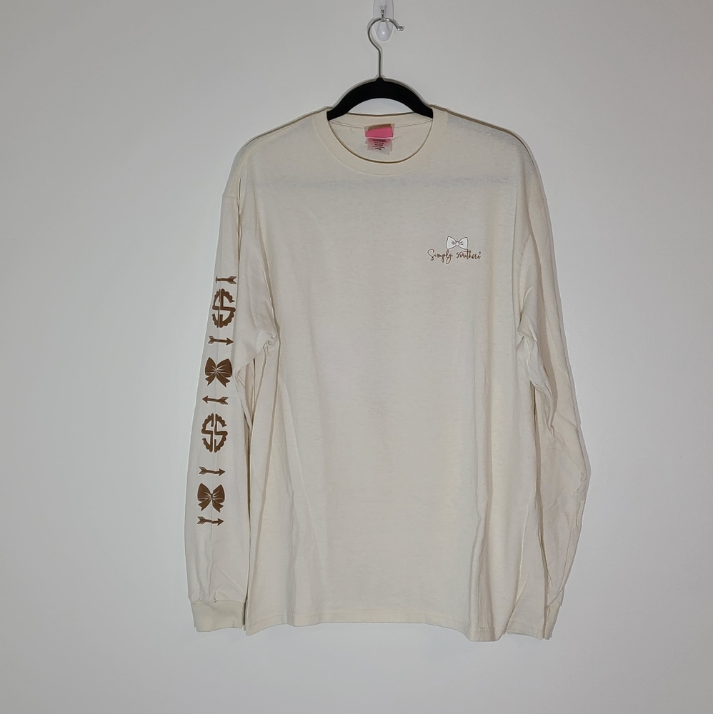 Simply Southern Long Sleeve Tshirt Love Deerly Neutral Plaid Size Large - Picture 2 of 4